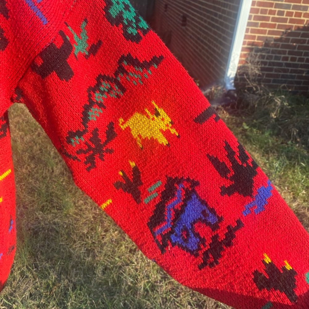 80’s color block hand made cowboy landscape sweater. - Picture 2 of 4